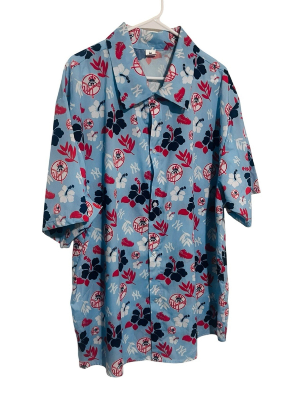 NY Yankees Hawaiian Shirt Mens XL Blue Floral Short Sleeve Tropical SGA New York